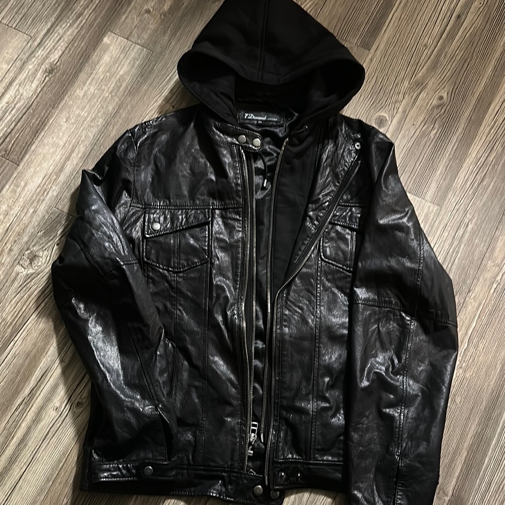 7 diamond leather jacket with removable cotton hood